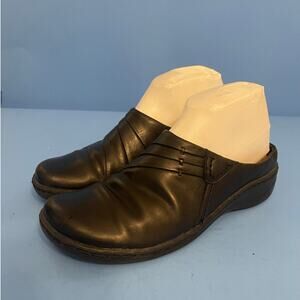 Earth Spirit Gelron 2000 Jenny Black Leather Slip-On Clog Women's Size 7
